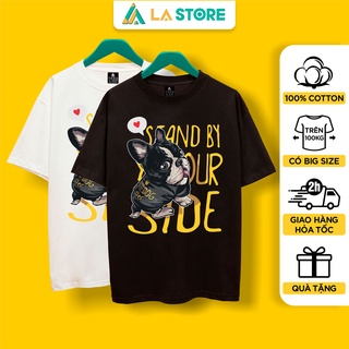 Áo thun unisex cotton chó pug trung thành form rộng tay lỡ nam nữ có big size | lạ store