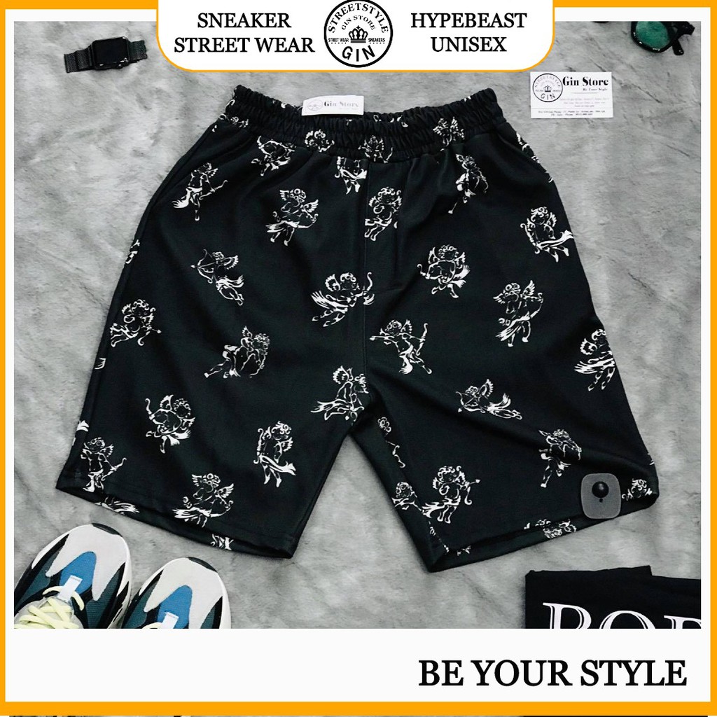 Quần short Unisex Bu Bui Thiên Thần ⚡ 𝐆𝐢́𝐚 𝐇𝐮̉𝐲 𝐃𝐢𝐞̣̂𝐭 ⚡ Quần đùi chất nỉ da cá, Nam nữ đều mặc được - Gin Store