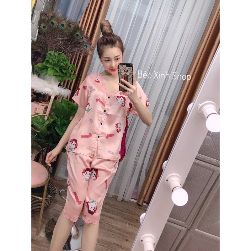 [FREESHIP]Đồ Ngủ Bigsize 50-90kg Lửng cổ tim Cao Cấp Kiểu Dáng Đẹp Vải Satin Lạnh Mặc Cực Thích | BigBuy360 - bigbuy360.vn