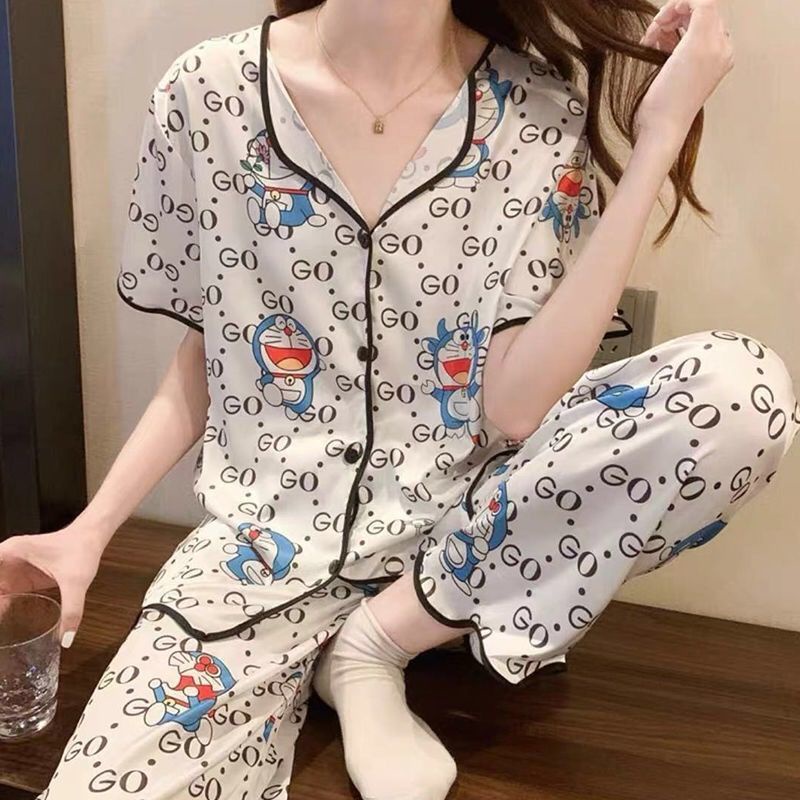 Đồ Bộ Pijama - Bộ Pyjama Nữ Lụa Satin Mát Tay Ngắn-Quần Dài Chất Liệu Satin Sang Chảnh Cao cấp pizama bộ đồ nữ