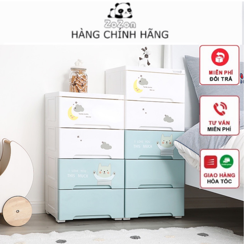 Tủ nhựa ngăn kéo đa năng có bánh xe đựng giày dép quần áo đồ chơi cho bé Zozon 2 màu xanh hồng