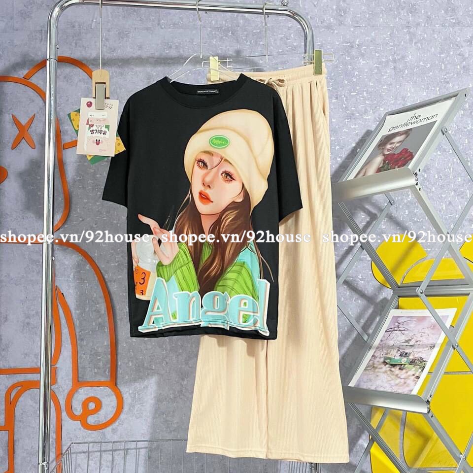 Set đồ bộ nữ áo phông cô gái quần dài ống suông