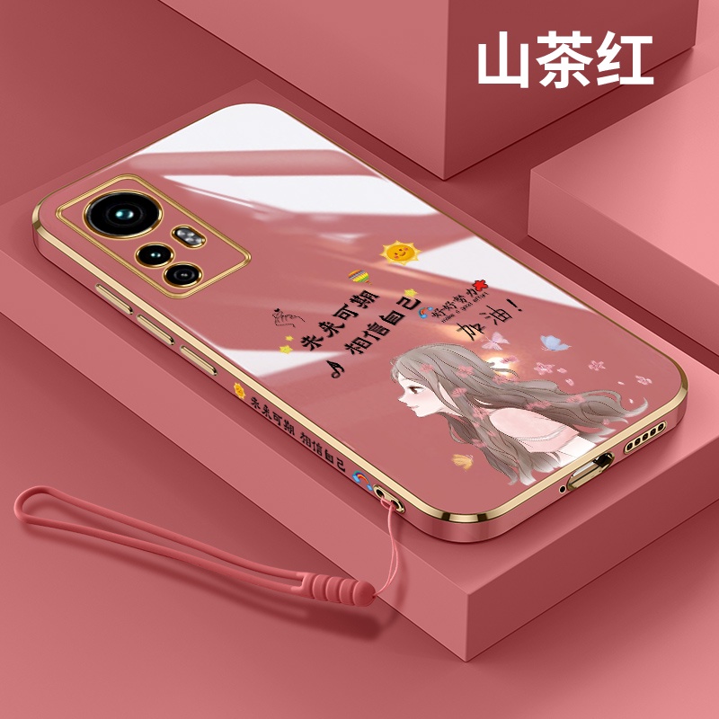 Future Expire girl plating for xiaomi redmi 9A redmi 9 9C redmi10 xiaomi 11 11T xiaomi12 soft case silicone straight edge mobile phone case with lanyard