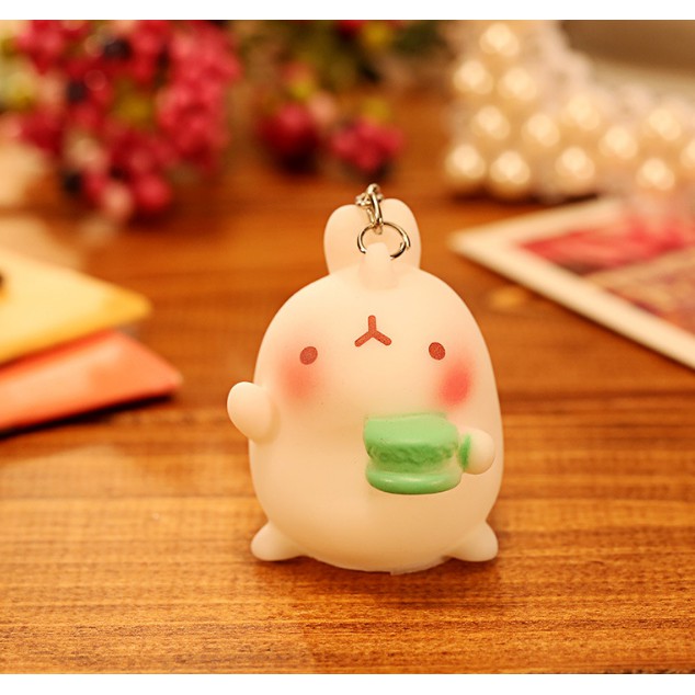 Móc Khóa cute Silicone Thỏ Mochi - Khóa Trắng