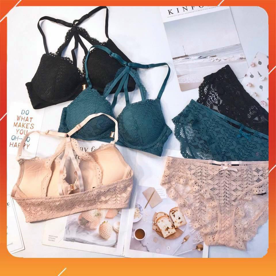 Set bộ đồ lót nữ bra ren hoa áo cài trước có gọng, đệm mút, Mã B26508