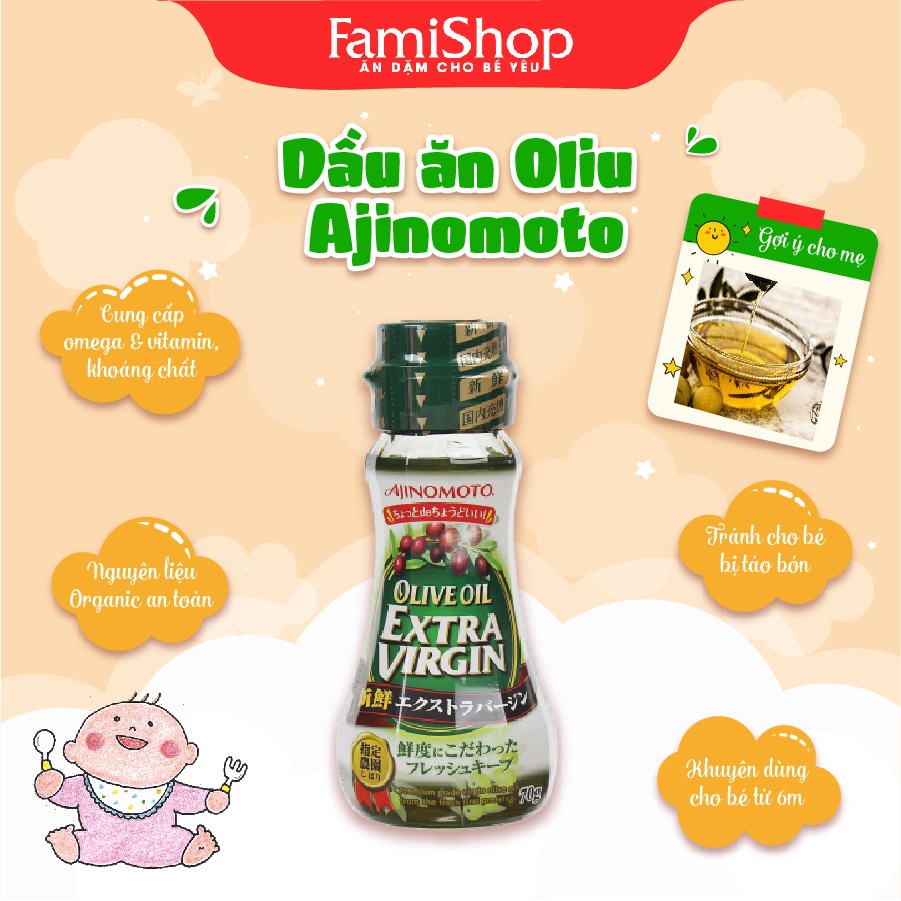 Dầu ăn Olive Ajinomoto Extra Virgin Nhật Bản 70g cho bé