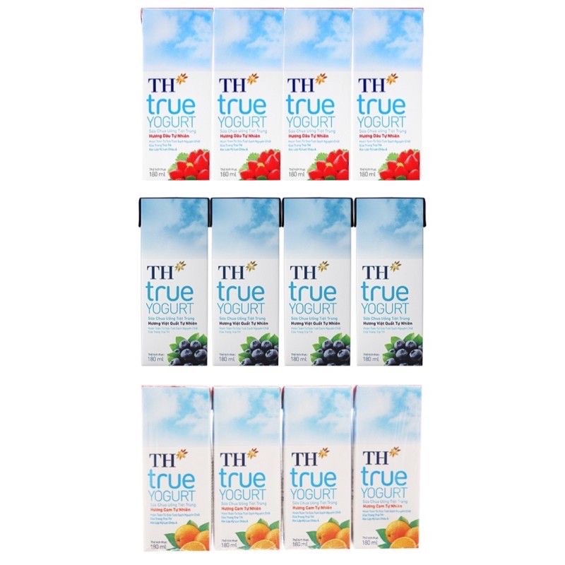 SỮA TH VIỆT QUẤT , DÂU, CAM SỮA CHUA UỐNG TIỆT TRÙNG 180ml TH TRUE YOGURT 1 Lốc 4Hộp