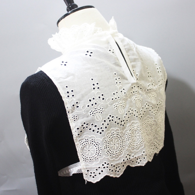 Han Áo Kiểu Chui Đầu Giả Cổ Đứng Xếp Nếp Phối Ren Rỗng Thêu Hoa Có Thể Tháo Rời Cho Nữ Ha