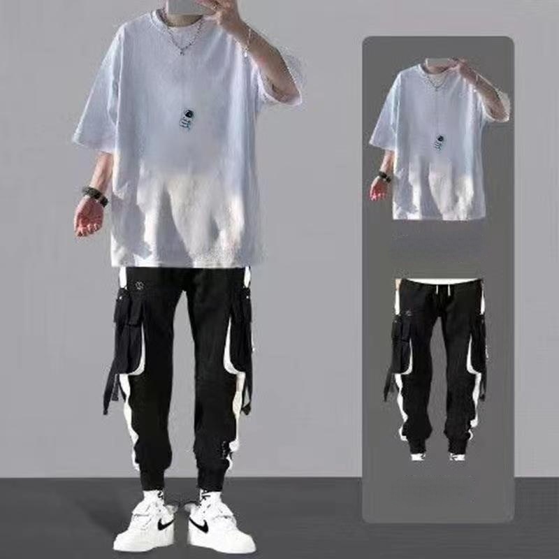 Set Áo Thun Ngắn Tay + Quần Dài Phối Túi Hộp Thời Trang Năng Động Cho Nữ