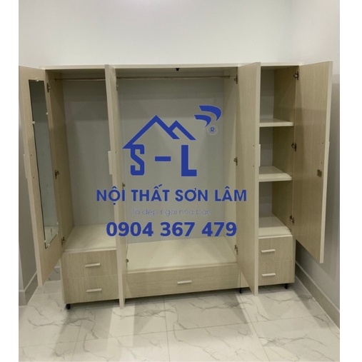 Tủ nhựa quần áo người lớn 4 cánh ngang 1m6 x cao 1m8 màu kem vân sồi giả gỗ