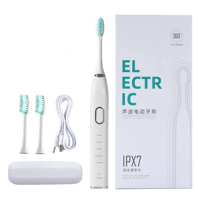 Bàn chải đánh răng điện siêu âm với lông bàn chải mềm IPX7 theo tiêu chuẩn USA