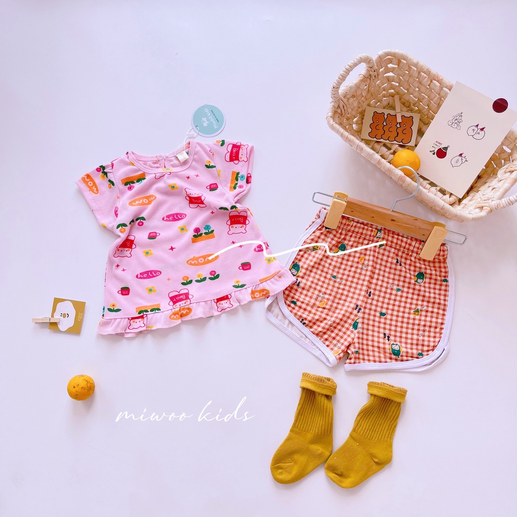 [Bé 7-19kg] Bộ ngắn tay cổ viền bèo quần sọc dệt Bozip mềm mịn xinh xắn cho bé gái