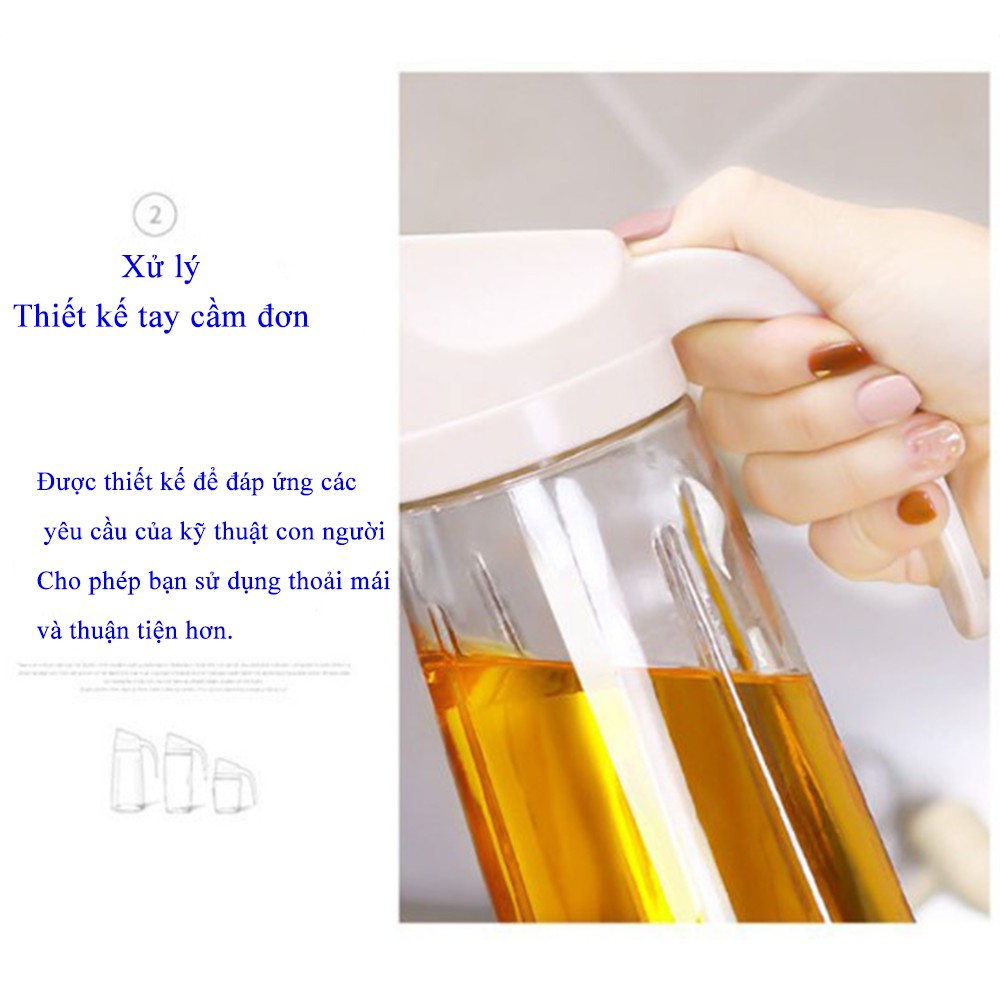 Bình rót dầu tự động 630ML - Nồi dầu thủy tinh chai gia vị chai giầu dấm