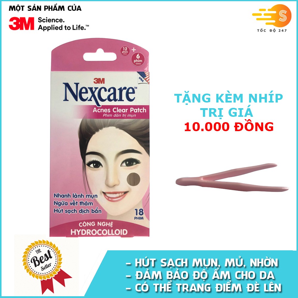 Hộp 18 miếng phim dán mụn, ngăn sẹo thâm Nexcare 3M TM-18M