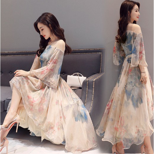 Đầm maxi dự tiệc họa tiết hoa đuôi tôm - HK