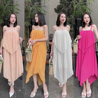 Maxi suông dập/xếp ly 2 dây,đầm váy suông dài hồng cánh sen/trắng/vàng đơn giản sang trọng quý phái đi chơi/biển du lịch