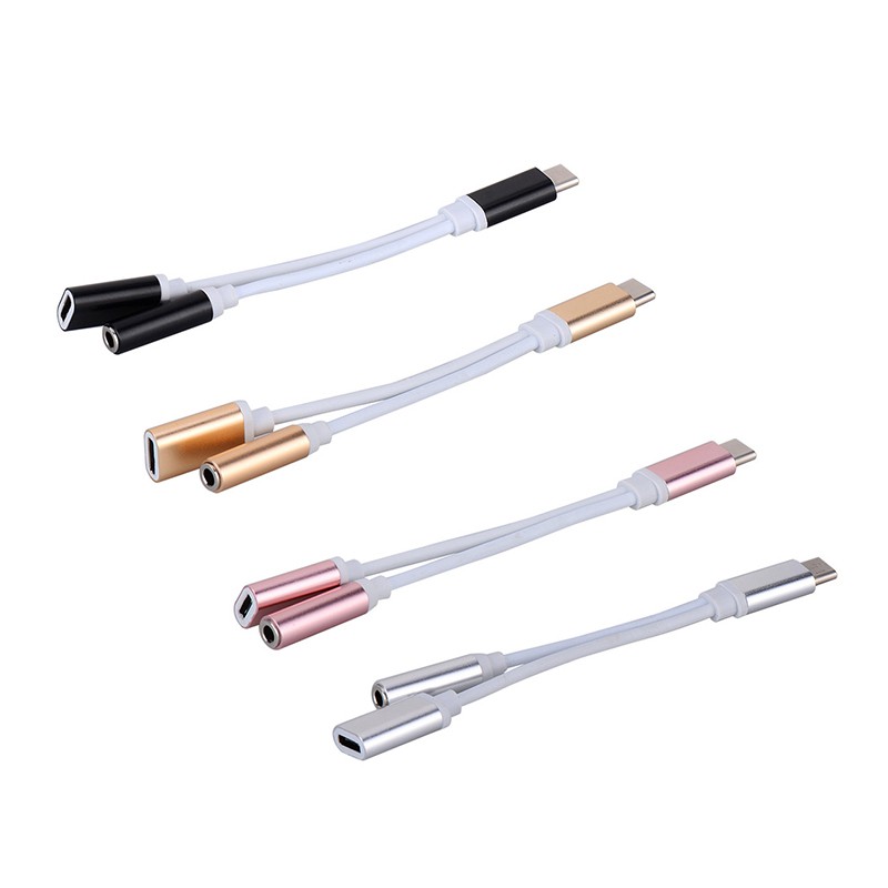 USB-C to 3.5 AUX Audio Cable 2in1 USB Type C to 3.5mm Jack Audio Splitter USB C Earphone Cable Charging Adapter truing