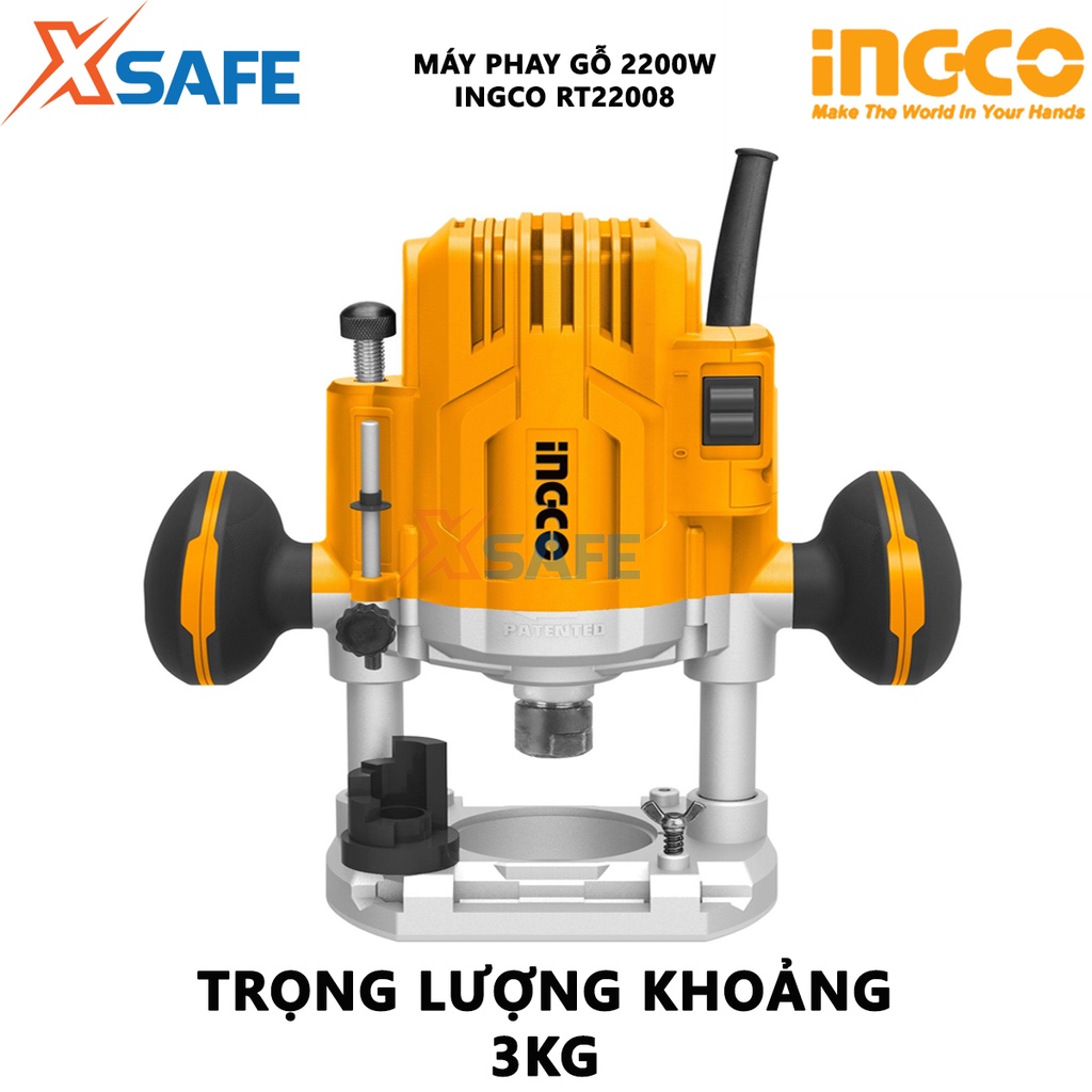 Máy phay gỗ INGCO RT22008 Máy soi gỗ 2200W, tốc độ không tải 9000-23000rpm, 0-60mm cắt mộng, cắt rãnh, khoét lỗ