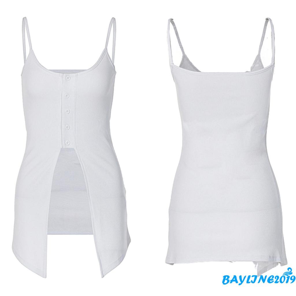 Áo Hai Dây Màu Trơn Xẻ Tà Phối Hàng Nút Phía Trước Thời Trang Cho Nữ