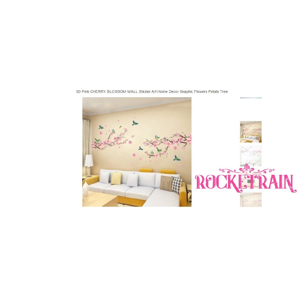 Miếng dán tường trang trí hình dáng nhánh hoa anh đào và chim chóc độc đáo