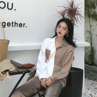 Áo sơ mi nữ trắng đen cổ vest