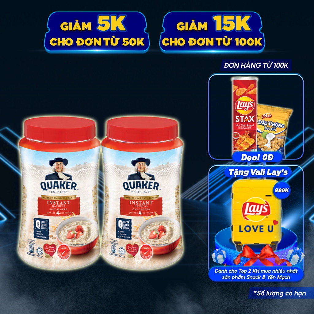 Combo 2 hũ Yến Mạch Ăn Liền Quaker 600g/hũ