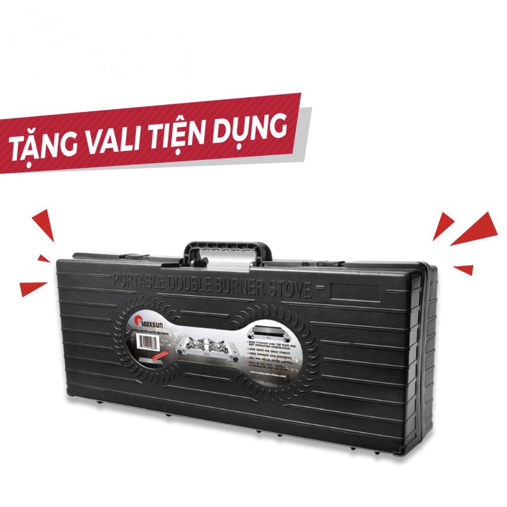 Bếp gas đôi du lịch Maxsun Hàn Quốc (Tặng kèm vỉ nướng + hộp đựng có quai xách)