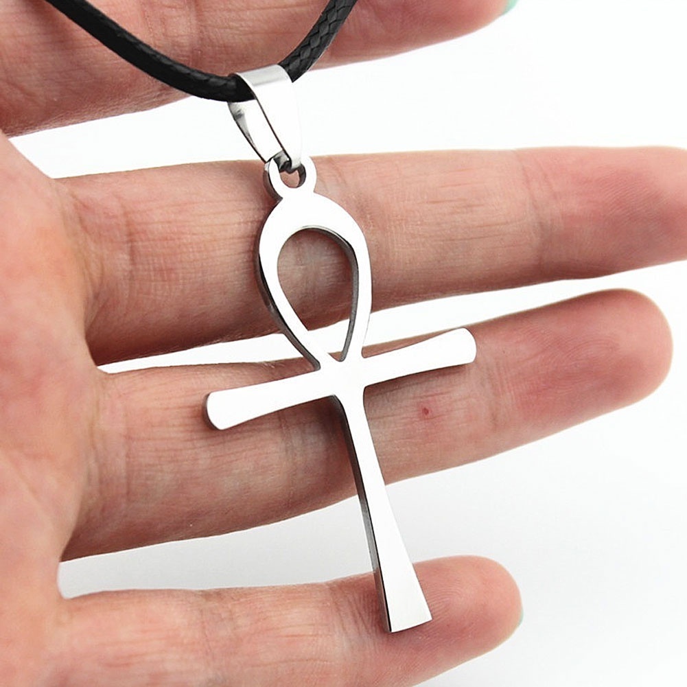 Dây chuyền mặt hình cây thánh giá dây da giả phong cách punk cá tính thời trang