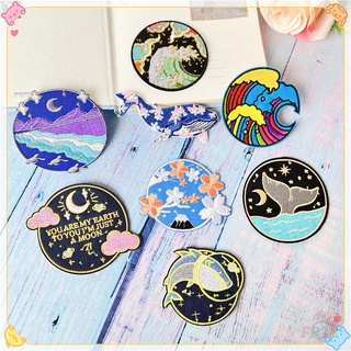 ♚ Miếng Dán Patch Hình Sóng Và Cá Voi - Phong Cảnh Đại Dương Đẹp Mắt ♚ 1 Sticker Ủi Thêu Hình Bầu Trời Đêm