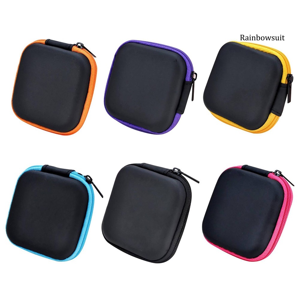 Túi đựng tai nghe / dây cáp hình vuông mini có khóa kéo cao cấp tiện dụng