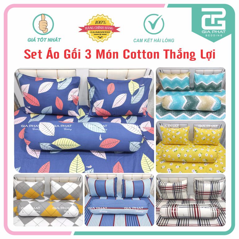 Set 3 món Áo gối/Vỏ gối Cotton Thắng lợi 2 gối nằm + 1 gối ôm (inbox chọn mẫu)