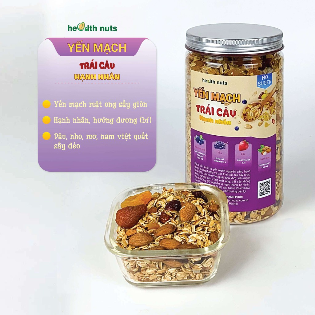 Granola trái cây hạnh nhân sấy giòn, thêm dâu tây