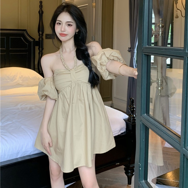 Đầm Tay Ngắn Trễ Vai Dáng Rộng Thời Trang Mùa Hè Cho Nữ