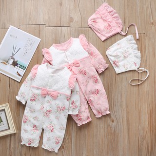 Romper + mũ họa tiết hoa đáng yêu dành cho bé gái