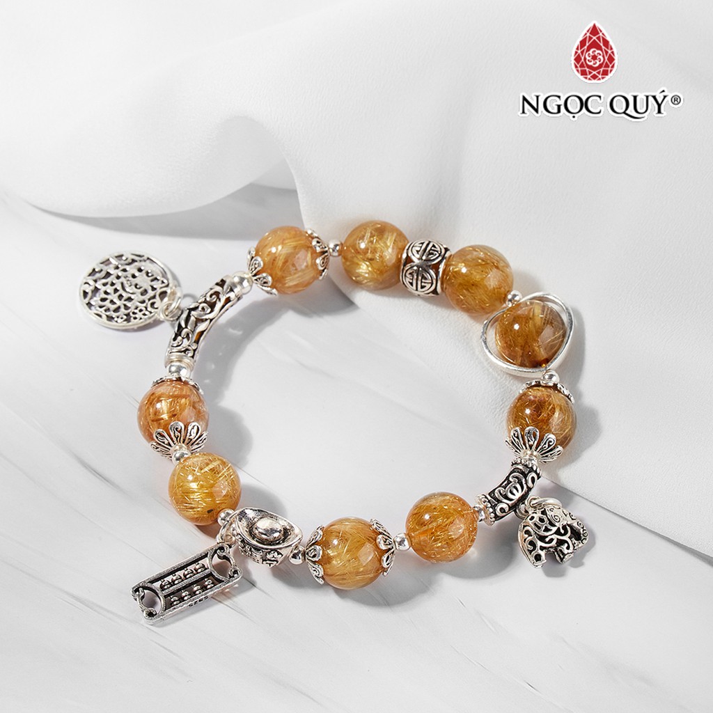 Vòng tay TA tóc vàng mix charm bạc segenitic quartz - Ngọc Quý