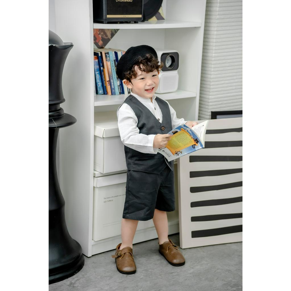 Bộ Gile Chất Liệu Linen Cao Cấp Phong Cách Hàn Quốc Cho Bé Trai - AVETT SET - GIL003 - SAOLA KIDS CLOTHING