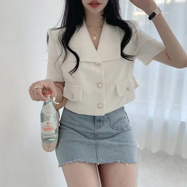 Áo Khoác Ngắn Tay Dáng Rộng Phong Cách Hàn Quốc Mới