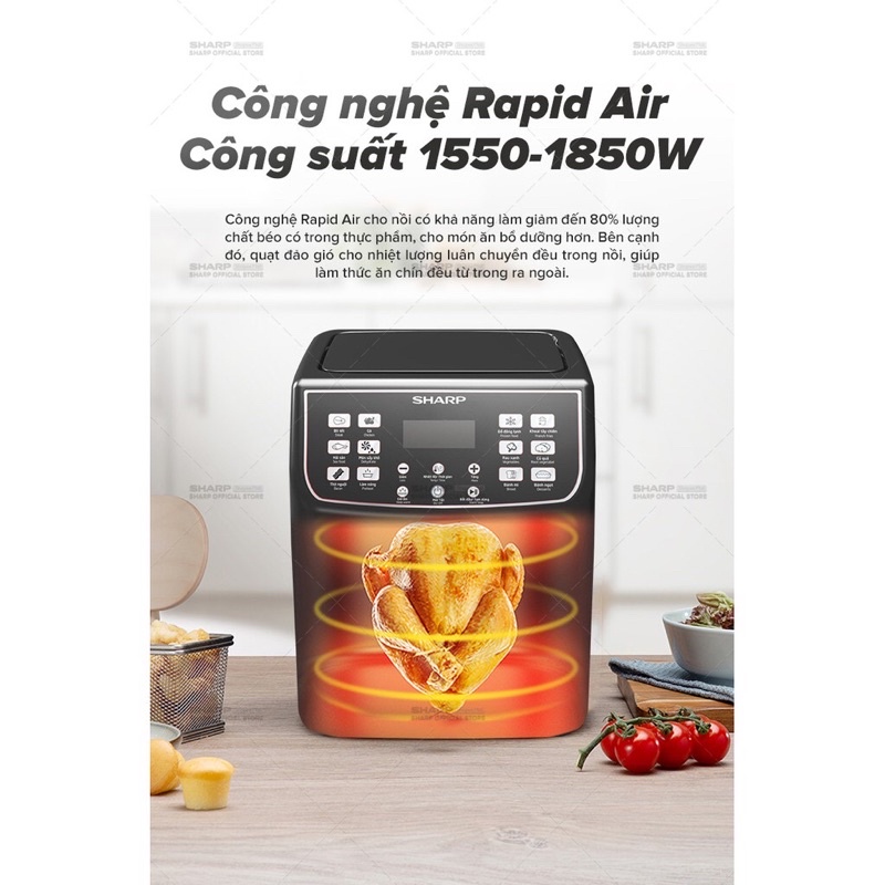 Nồi Chiên Không Dầu Sharp KF-AF55EV-BK [NEW 2021] Chống Dính 5.5L [1550-1850W]