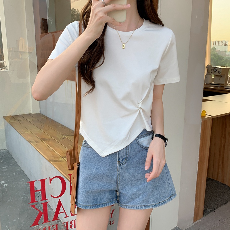 Áo Thun Tay Ngắn Kiểu Xếp Ly Nhiều Màu Sắc 49501 Cho Nữ