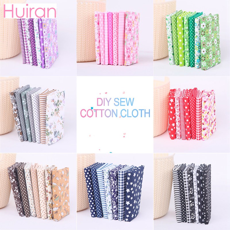 Tấm vải trơn chất liệu cotton hình hoa màu xanh 50x50cm dùng để may vá tiện lợi