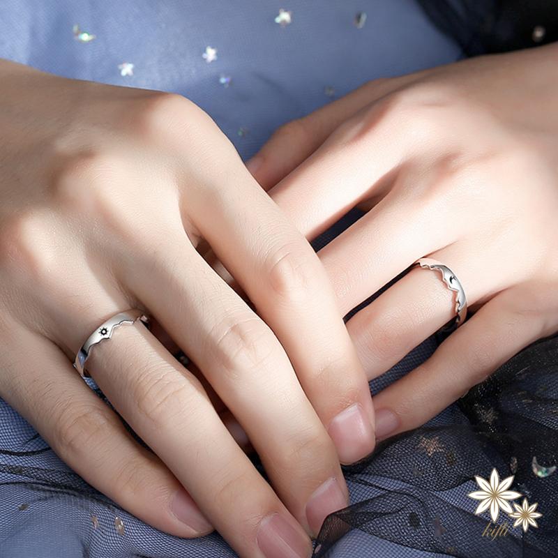 Nhẫn Bạc Dạng Mở Hình Mặt Trăng/Ngôi Sao/Mặt Trời Đơn Giản Thời Trang Cho Cặp Đôi