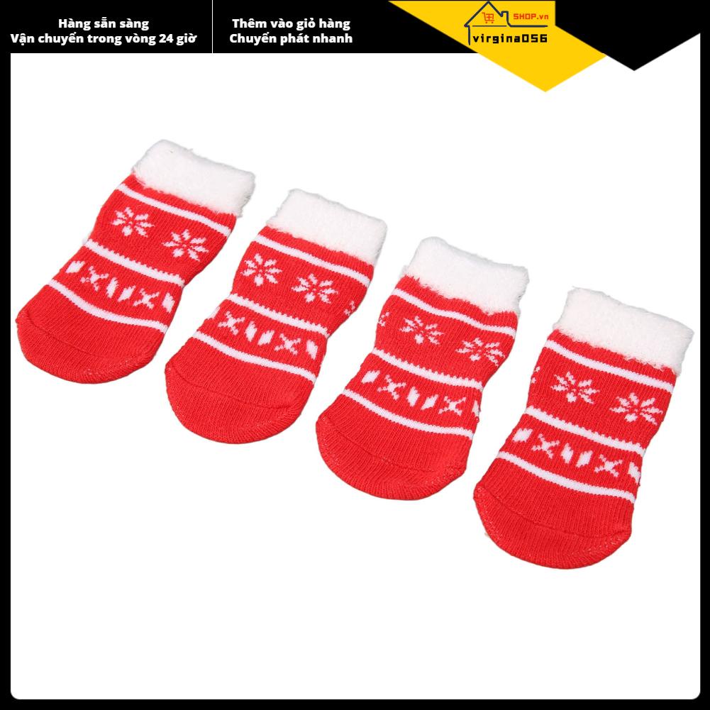 Virgina056 4 CÁI Vớ Giáng Sinh Cún Con Chống Trượt Ấm Áp Mềm Mại Màu Đỏ Dễ Thương Bảo Vệ Chân Thú Cưng cho Chó Mèo