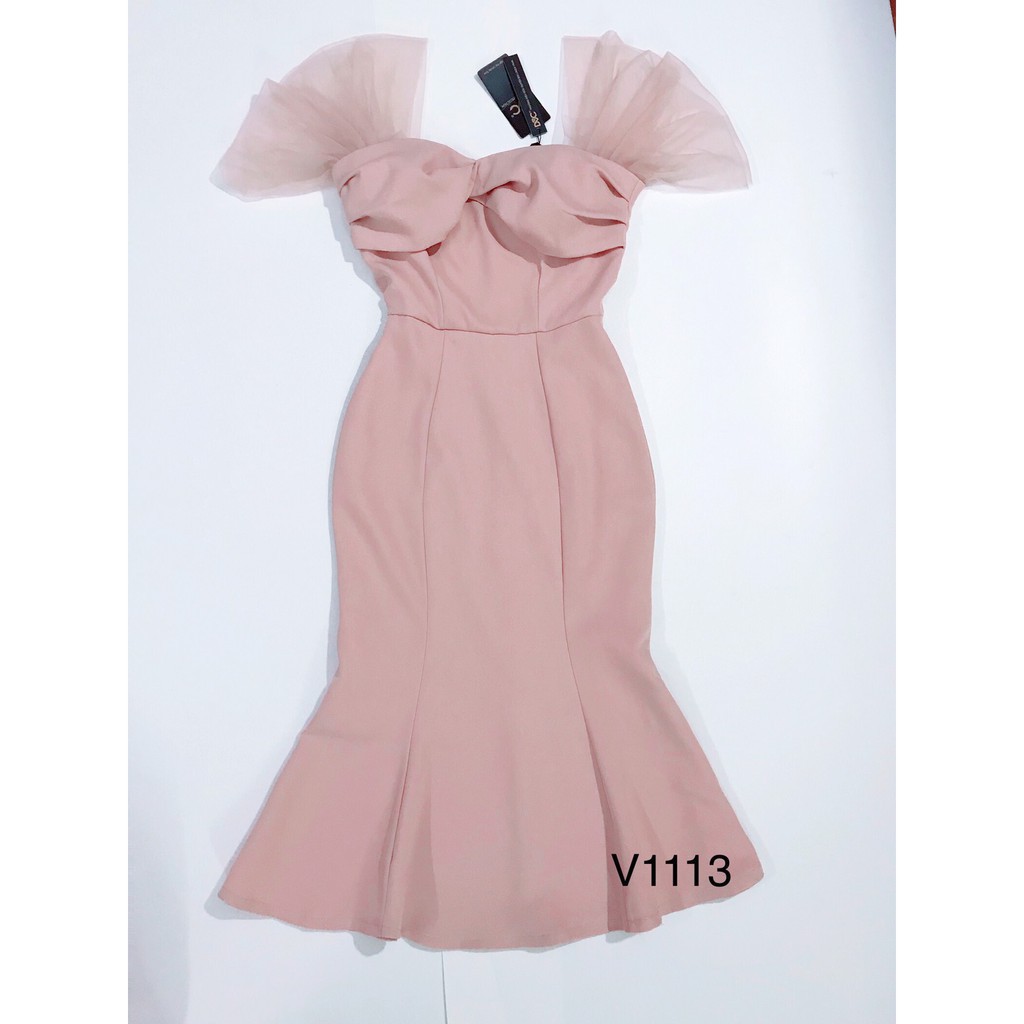 [ xả kho ] MiD Đầm hồng đuôi cá tay lưới V1113 Mie Design ảnh thật