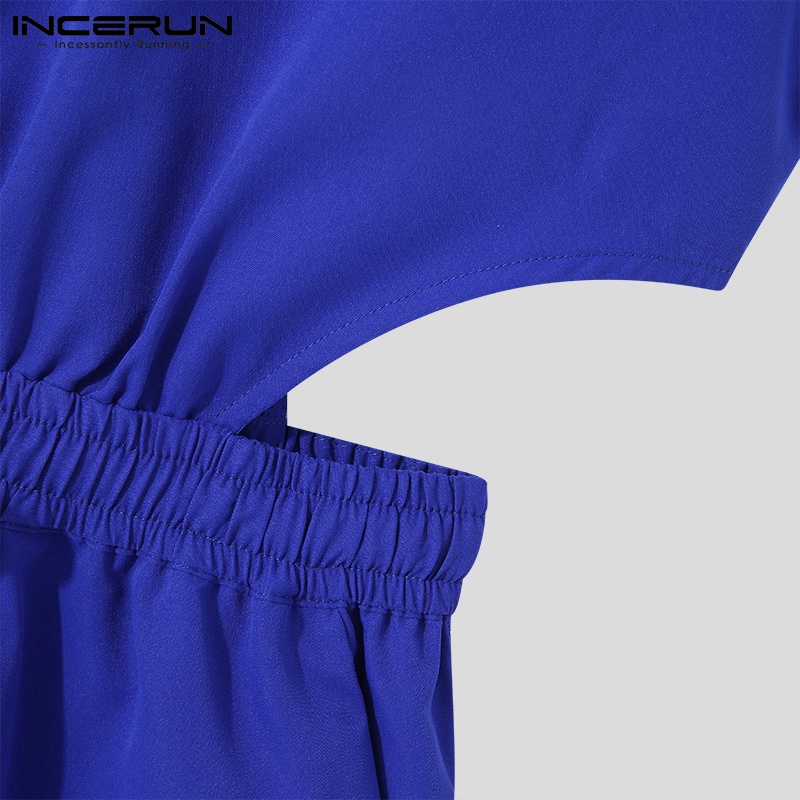 Bộ áo liền quần INCERUN không tay cổ tròn màu trơn thời trang mùa hè cho nam