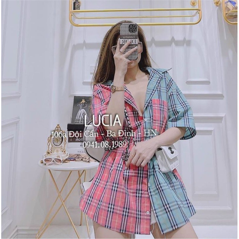 Áo sơ mi phối màu sọc