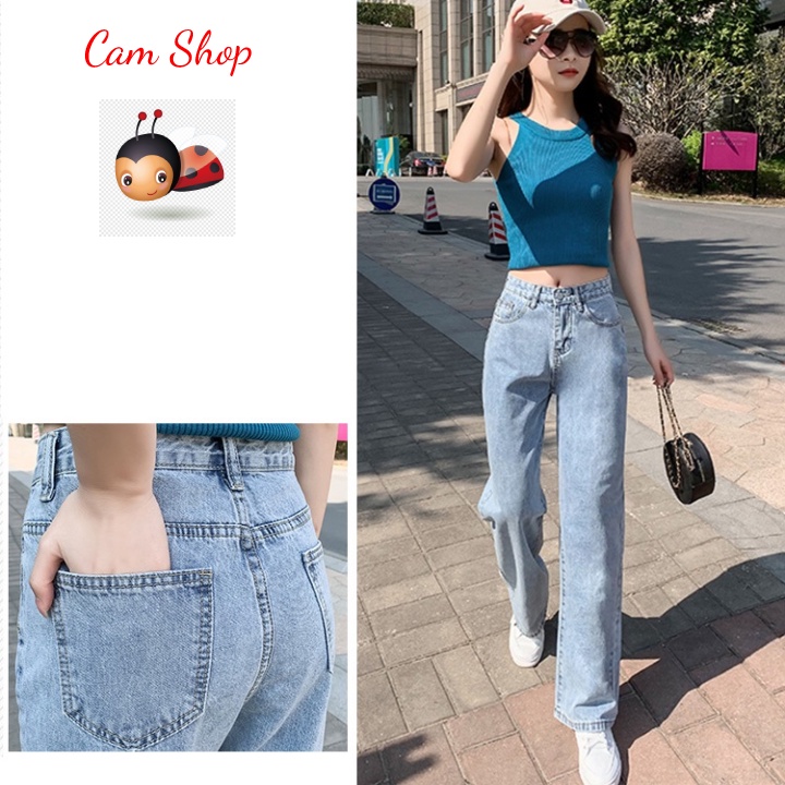 Quần bò nữ quần jean quần ống rộng cạp cao lưng cao quần chín tấc quần bò nữ đẹp Cam Shop C08