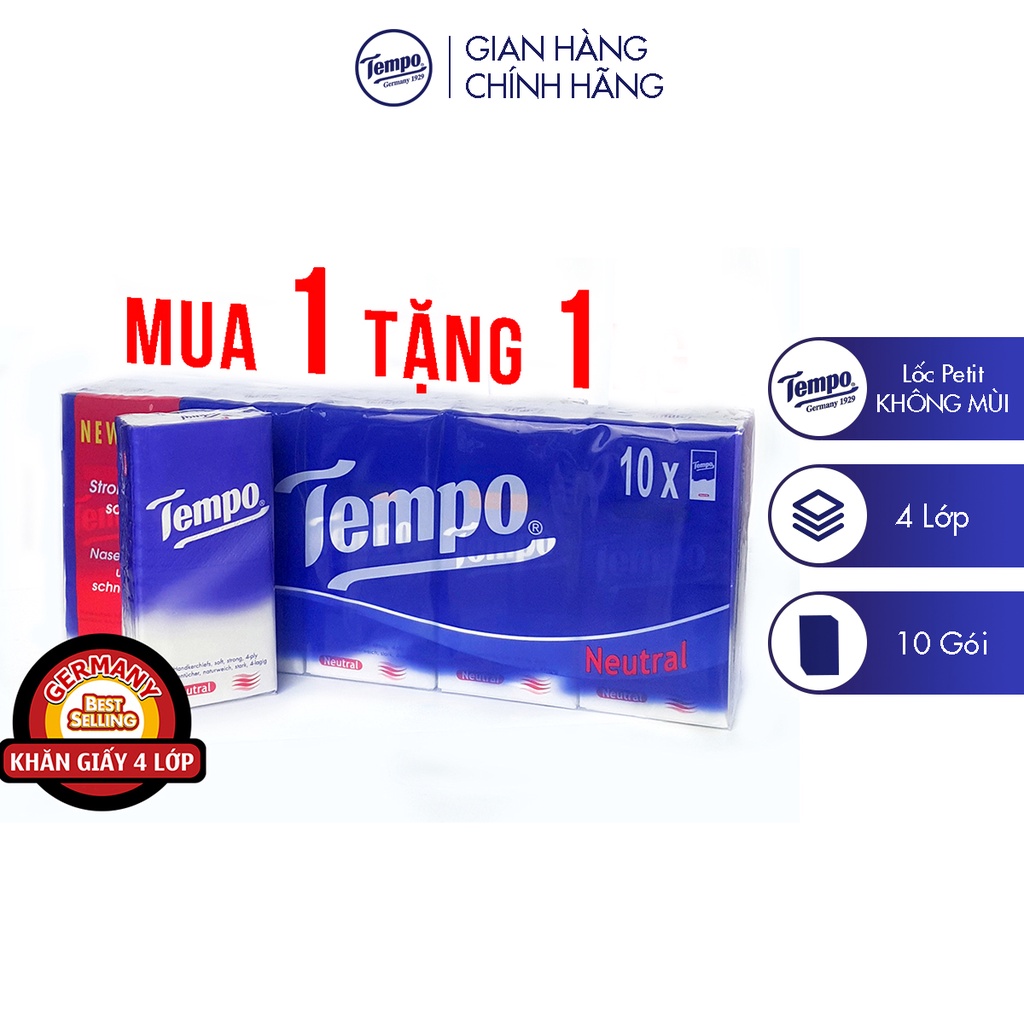 MUA 1 TẶNG 1 Lốc 10 Gói Khăn Giấy Tempo Bỏ Túi Không Mùi- 8 Tờ/Gói