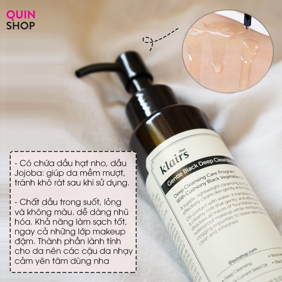 Dầu Tẩy Trang Kiểm Soát Bã Nhờn Klairs Gentle Black Deep Cleansing Oil