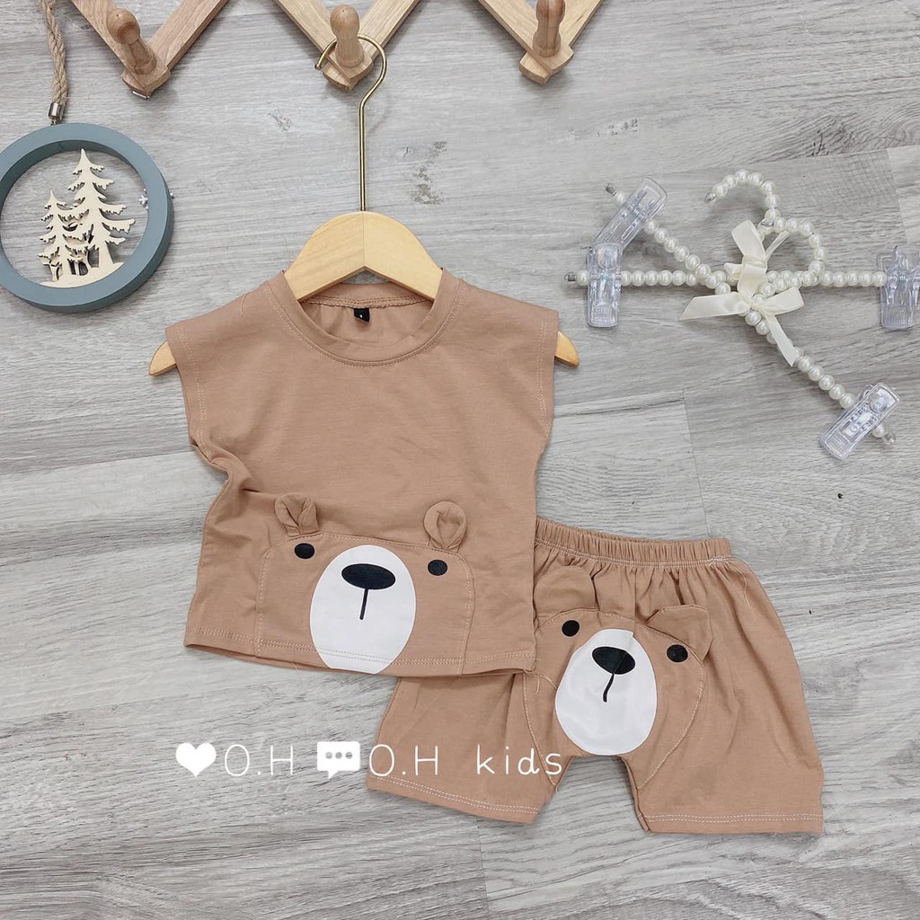 Bộ gấu 100% cotton co giãn 4 chiều, style Hàn quốc dễ thương cho bé size 6-18kg