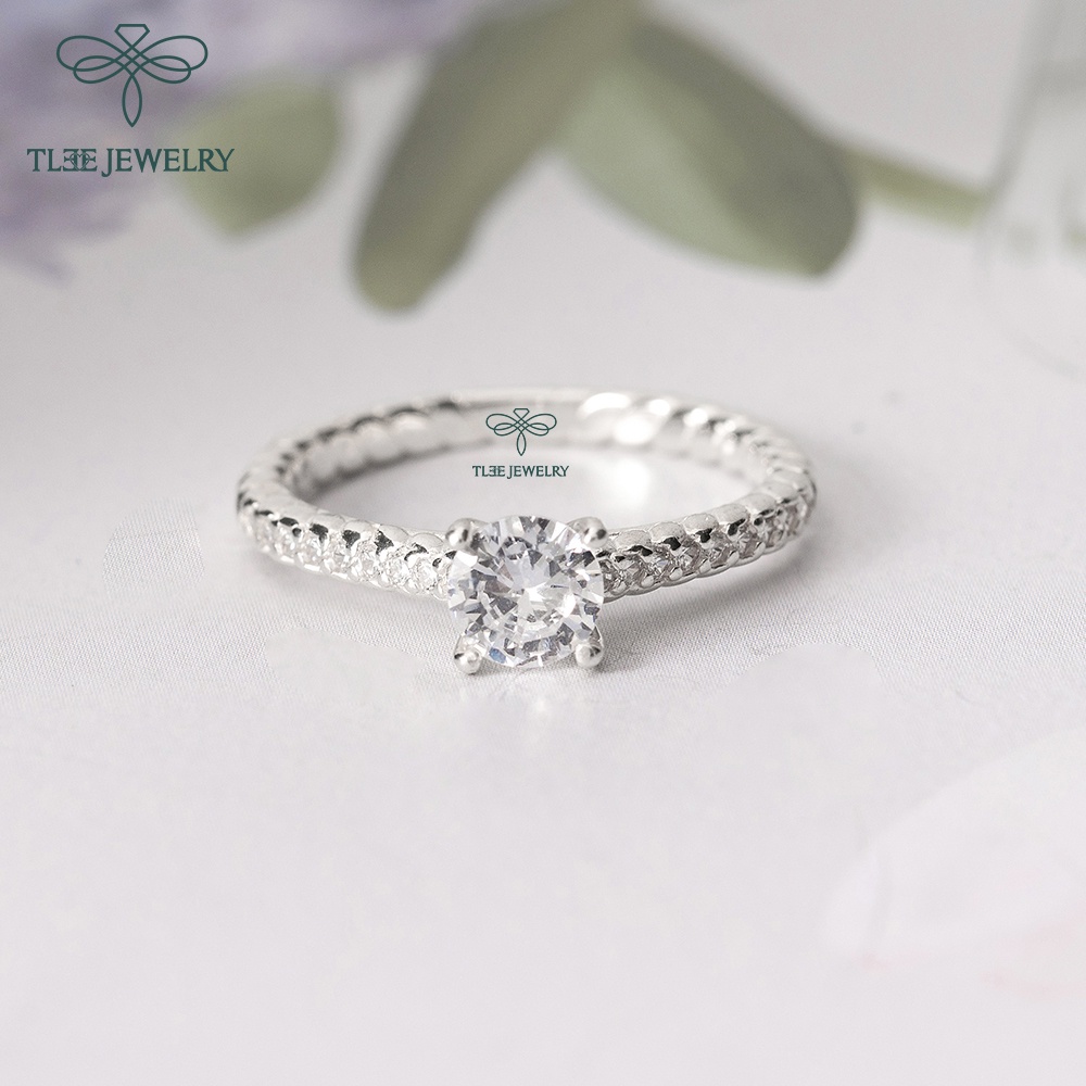 Nhẫn bạc nữ TLEE bốn chấu viền dày nạm đá cao cấp TleeJewelry A0196